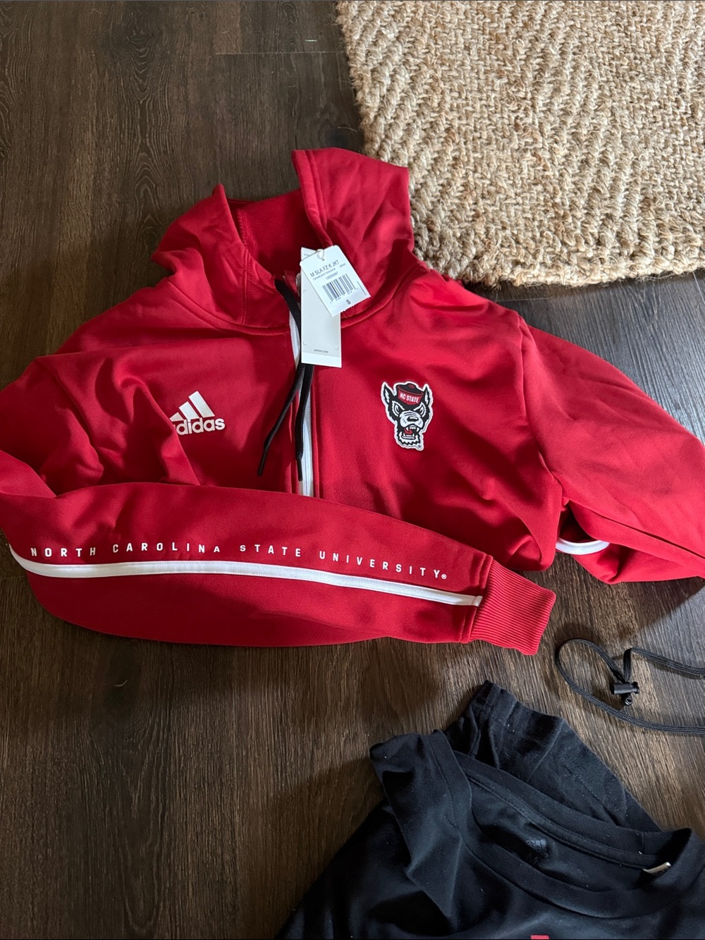 adidas Red Hooded Puffer Jacket with NC State Patch